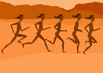 Läuferinnen, Wüste, Abendrot, runer