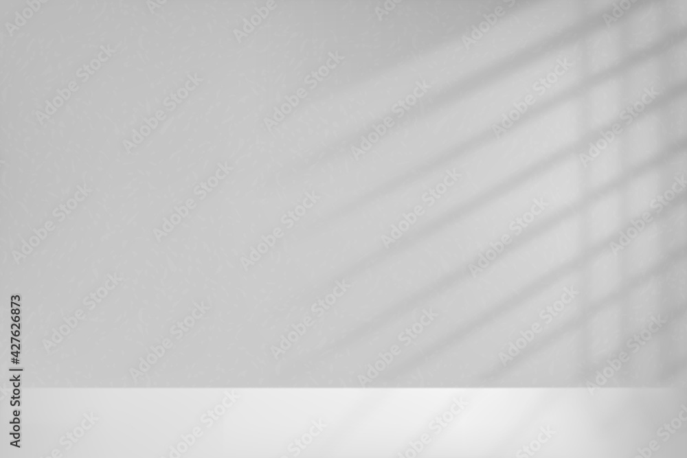 Poster white mockup with shadow from blinds on floor in room. lights from window on wall and floor. mock up