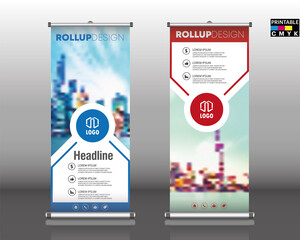 Obraz premium Roll up brochure flyer banner design vertical template vector, abstract geometric background, modern banner, rectangle size.