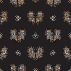 Seamless dark pattern with monograms in the Baroque style. Good for covers, fabrics, postcards and printing. Vector