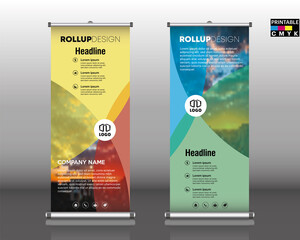Business Roll Up Banner Stand brochure flyer flat design template with a creative concept. Cover presentation. Corporate identity. Layout in rectangle size. Stock vector