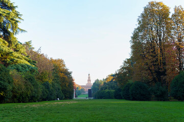 Historic Sempione park in Milan at November