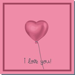 Balloon of newlyweds. Hearts on a string. Love concept. Valentine's day poster square. Trendy illustration on the theme of love. Vector illustration