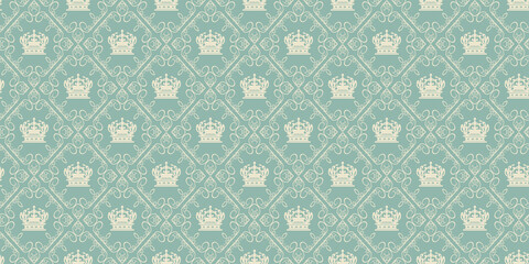 Decorative background pattern in royal style on blue background, vintage style, wallpaper. Seamless pattern, texture for your design. Vector image