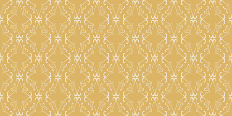 Background pattern with decorative ornaments on a gold background, in retro style, wallpaper. Seamless pattern, texture for your design. Vector graphics