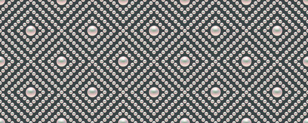 Dark luxury background with small pearls and rhombuses. Seamless vector illustration. 