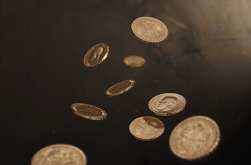 Numismatics. Old collectible coins made of gold