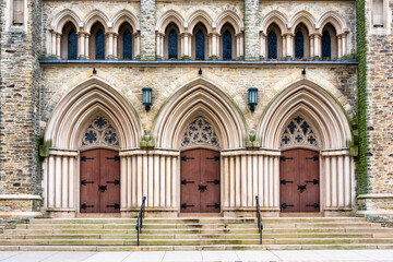 Fototapeta premium Saint Paul's Anglican Church exterior architecture in Toronto, Canada. The place is a heritage landmark in the city