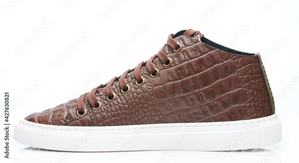 Sticker Side view of elegant brown leather shoe