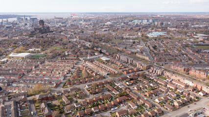 Aerial view of the city of Liverpool in United Kingdom