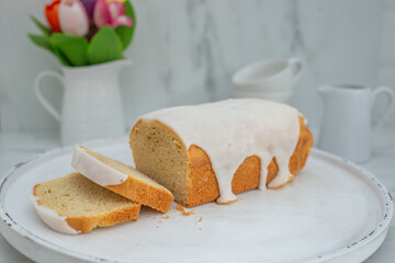 sweet home made lemon sponge cake with lemon frosting