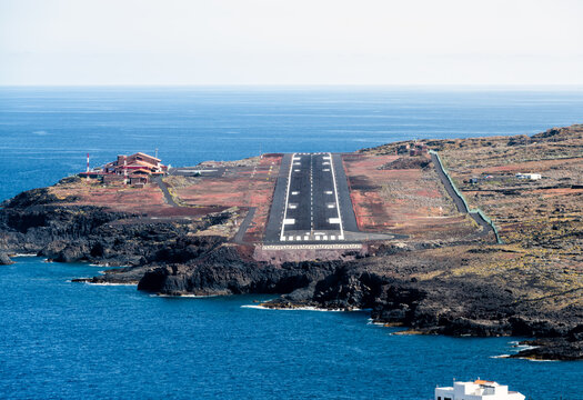 Aerial view of the runway at El Hierro airport in the Canary Islands