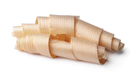 Wood shavings isolated on white background