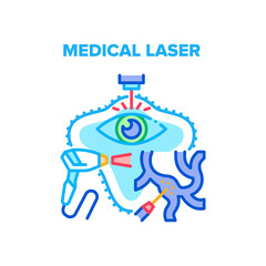 Medical Laser Vector Icon Concept. Medical Laser Hospital Professional Equipment For Correction Human Eye Vision, Epilation Or Cholesterol Treatment. Medicine Electronic Equipment Color Illustration