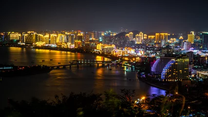 Foto op Plexiglas Sanya city nightscape with illuminated buildings in Sanya Hainan China © Keitma