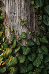 Green ivy climbing a tree trunk. natural natural texture.
