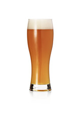 glass of weizen beer, red beer with foam isolated on white background