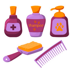Vector set of items for the care of a cat or dog. Accessories for pets. An item from a set of hand-drawn pictures. Isolated illustration on a white background