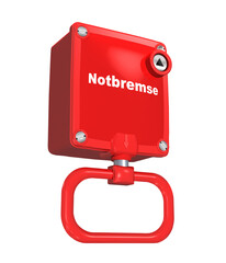 3d Notbremse rot mit Griff und Aufschrift, isoliert