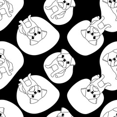 Dog seamless pattern, Pug and white pattern on dark background.	