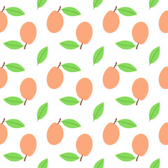 Seamless pattern with apricots. For prints, backgrounds, wrapping paper, textile, wallpaper, etc. White background.
