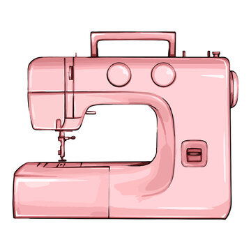 Watercolor Illustration Pink Sewing Machine On Stock Illustration
