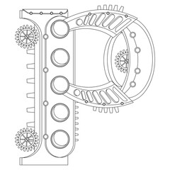 Vector letter P coloring book. An illustration on the theme of the alphabet in the steampunk style.