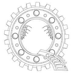 Vector letter Q coloring book. An illustration on the theme of the alphabet in the steampunk style.