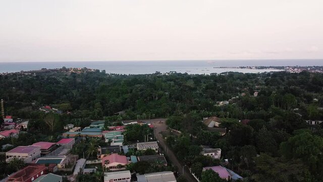 Aerial View of Island Shore Over Residential Area - S&atilde;o Tom&eacute; and Prince