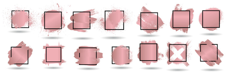 Boxes for text. Gold rose splashes set. Elements design for backdrop, logo, banners, flyers, cards and other