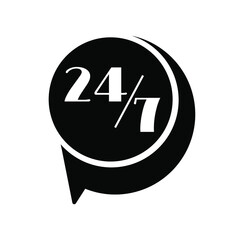 24 7 clock sign on white background	