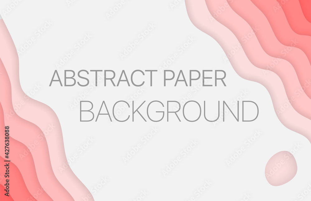 Poster paper art cartoon red abstract waves in realistic trendy craft style. modern origami design template