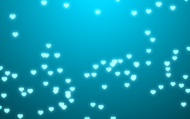 Fototapeta na wymiar Valentine day blue hearts on Teal green background.