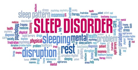 Sleep disorder problems - word cloud for sleep disorders - obrazy, fototapety, plakaty