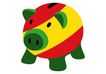 Ahorro en España . Hucha cerdo con la bandera  de España