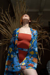 Fototapeta premium beautiful and sensuality young woman in swimsuit swimwear posing