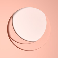 Paper with round cut holes. Minimal geometric shapes in pastel pink.