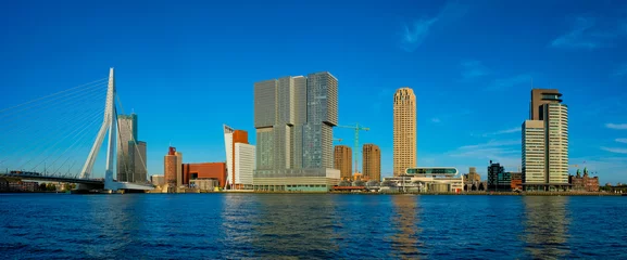 Foto op Canvas Rotterdam skyscrapers skyline and Erasmusbrug bridge over of Nieuwe Maas river. Rotterdam © Dmitry Rukhlenko