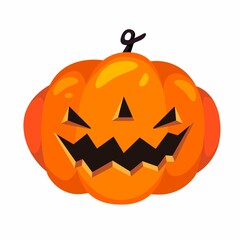 Spooky pumpkin for halloween in cartoon style. Vector illustration isolated on white background. An orange pumpkin with a carved face.