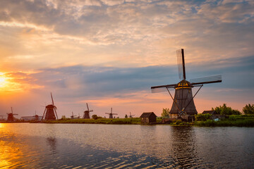 Windmills at Kinderdijk in Holland. Netherlands