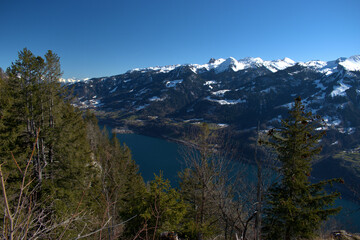 View over the Walensee from Amden in Switzerland 21.2.2021