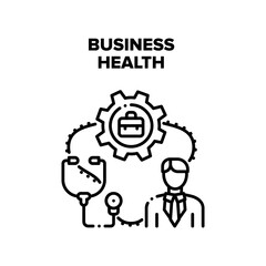Business Health Vector Icon Concept. Business Health And Reanimation After Bankruptcy Or Termination Of Contract With Partner. Stethoscope Medical Equipment For Examining Patient Black Illustration
