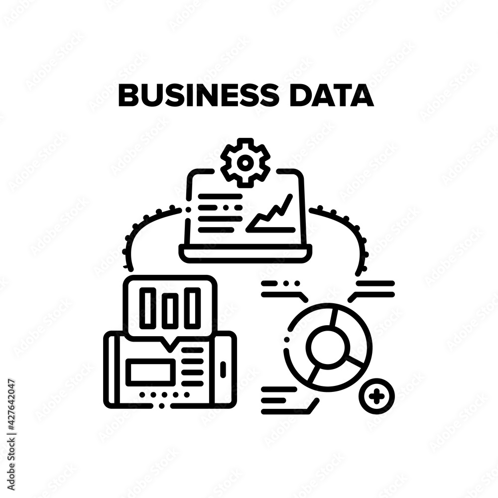 Poster business data vector icon concept. business data infographic analyzing on laptop and smartphone scre
