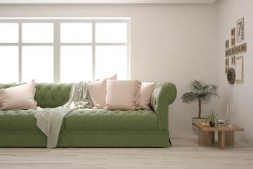 Naklejka premium White living room with sofa. Scandinavian interior design. 3D illustration