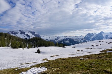 Fototapeta premium Snow mountains in the Bavarian Alps in Berchtesgaden