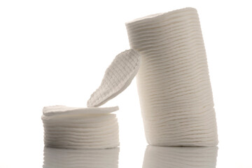 Cotton pads for make up removal, isolated on white. 