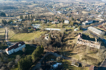 Aerial view of Aizpute town, Latvia.