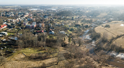 Aerial view of Aizpute town, Latvia.
