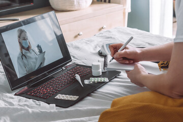 Online Medical insurance. telemedicine, telehealth,patient enters into a contract policy for medical care online, remotely. Medicine online in coronavirus covid 19, lockdown, quarantine.vaccination