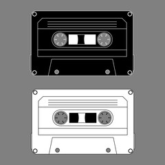 Cassette tape black white outline